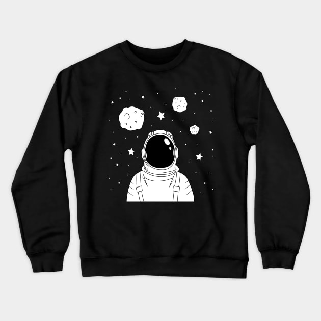 Astronaut and Asteroids Crewneck Sweatshirt by valentinahramov